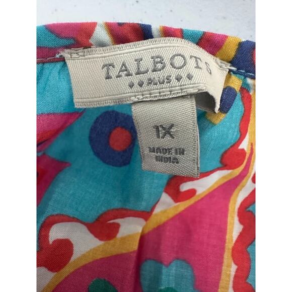 Talbots Fiesta Paisley Tassel Cotton Popover Top Blouse Size 1X Colorful Artsy - Picture 7 of 9